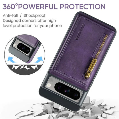 DG.MING M5 Series For Google Pixel 8 Pro Phone Case RFID Blocking Zipper Pocket Back Cover