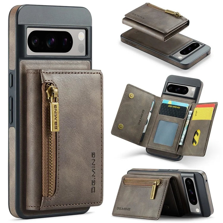 DG.MING M5 Series For Google Pixel 8 Pro Phone Case RFID Blocking Zipper Pocket Back Cover