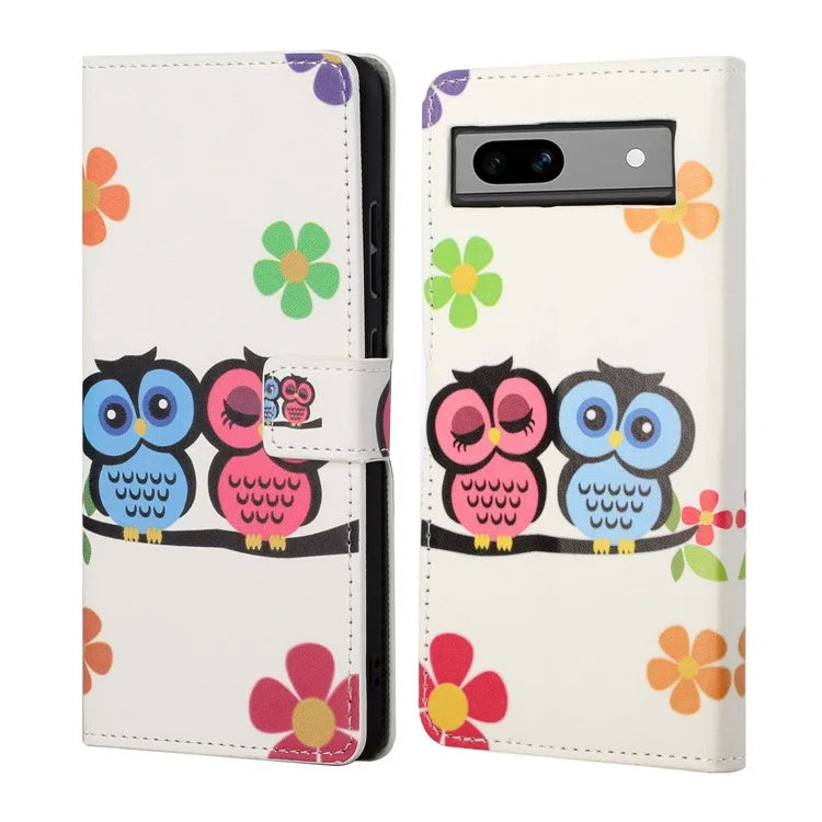For Google Pixel 8a PU Leather Case Pattern Flip Stand Phone Cover
