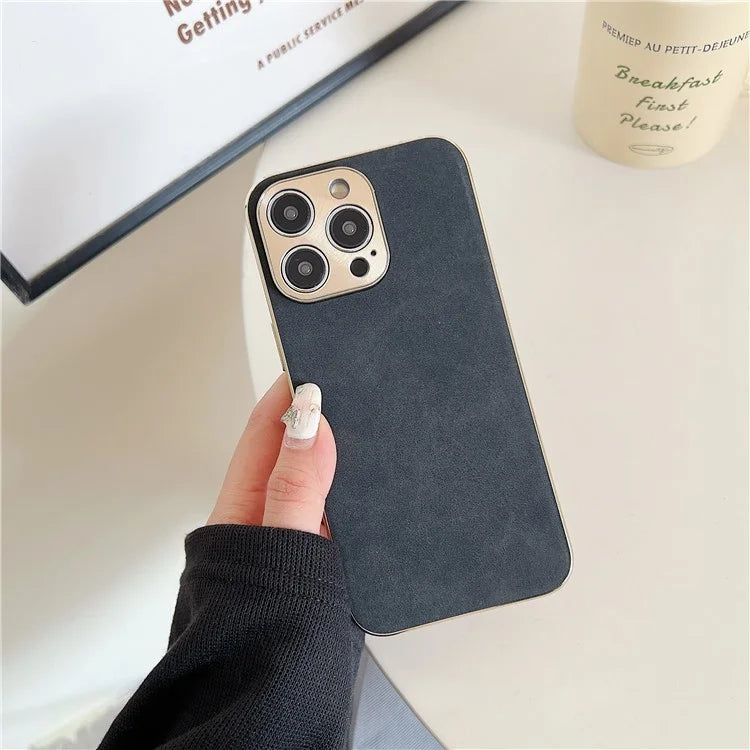 For iPhone 15 Pro Max Electroplating Cover Shockproof Leather+TPU Phone Case