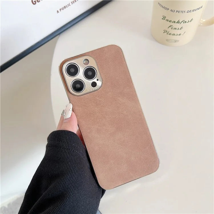 For iPhone 15 Pro Max Electroplating Cover Shockproof Leather+TPU Phone Case