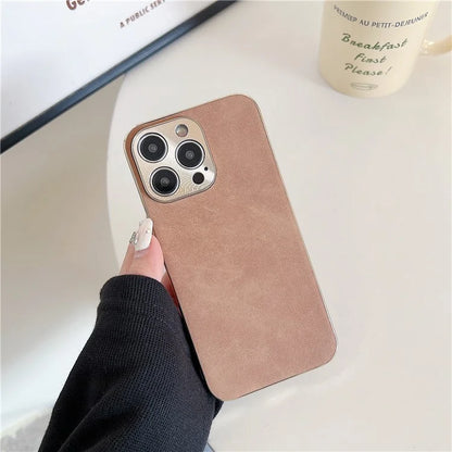 For iPhone 15 Pro Max Electroplating Cover Shockproof Leather+TPU Phone Case