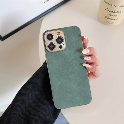 For iPhone 15 Pro Max Electroplating Cover Shockproof Leather+TPU Phone Case