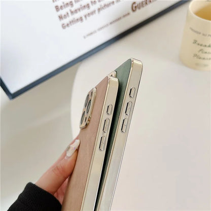 For iPhone 15 Pro Max Electroplating Cover Shockproof Leather+TPU Phone Case