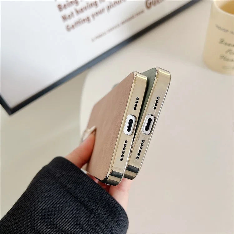 For iPhone 15 Pro Max Electroplating Cover Shockproof Leather+TPU Phone Case