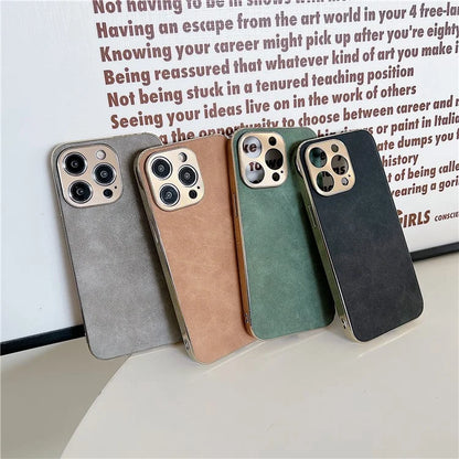 For iPhone 15 Pro Max Electroplating Cover Shockproof Leather+TPU Phone Case