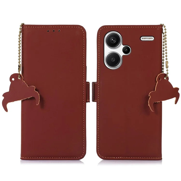 For Xiaomi Redmi Note 13 Pro+ 5G Cell Phone Case Silky Genuine Cow Leather Wallet Cover