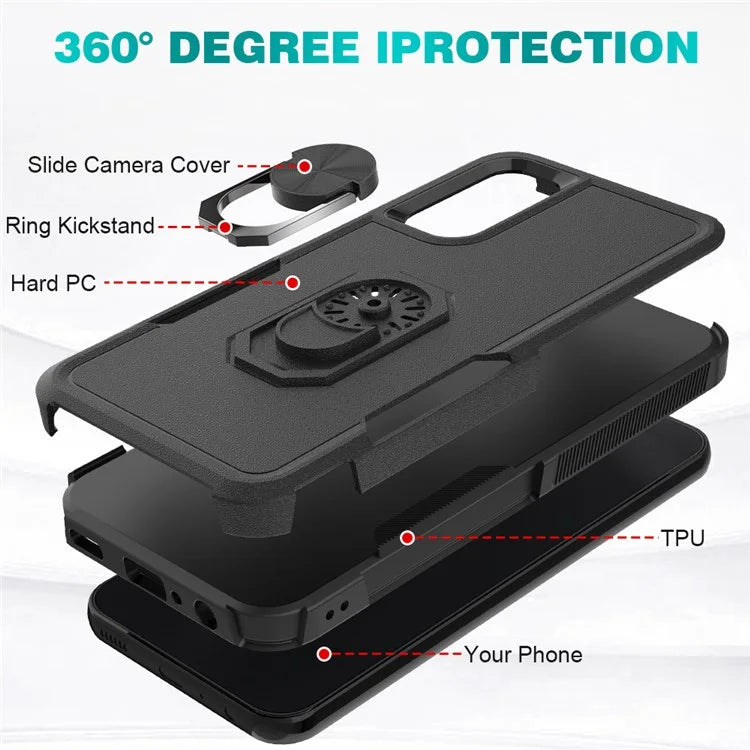 For Samsung Galaxy A24 4G (162.1 x 77.6 x 8.3mm) Cell Phone Case Rotatable Kickstand PC+TPU Anti-drop Cover