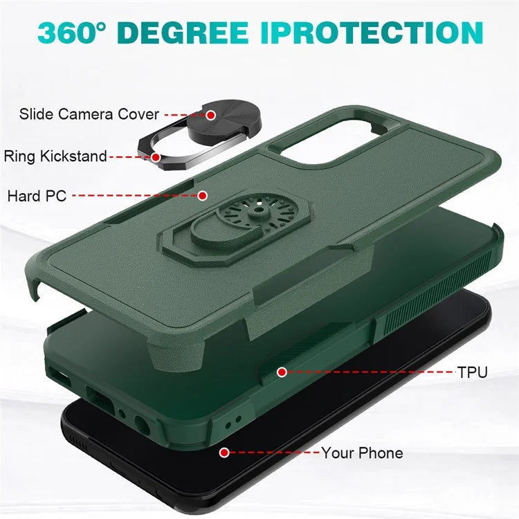 For Samsung Galaxy A24 4G (162.1 x 77.6 x 8.3mm) Cell Phone Case Rotatable Kickstand PC+TPU Anti-drop Cover
