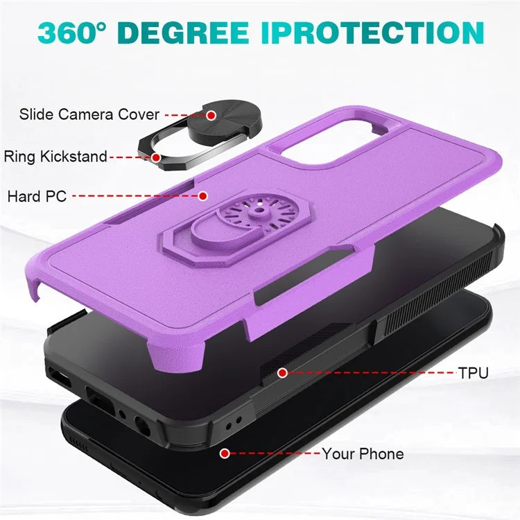 For Samsung Galaxy A24 4G (162.1 x 77.6 x 8.3mm) Cell Phone Case Rotatable Kickstand PC+TPU Anti-drop Cover