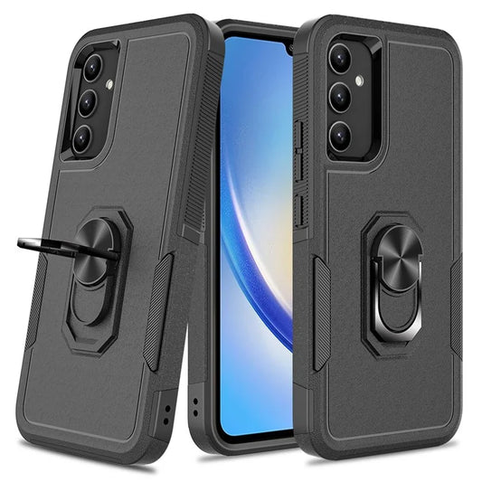 For Samsung Galaxy A34 5G Cell Phone Case Ring Kickstand Design PC+TPU Anti-scratch Cover