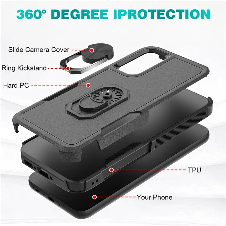 For Samsung Galaxy A34 5G Cell Phone Case Ring Kickstand Design PC+TPU Anti-scratch Cover