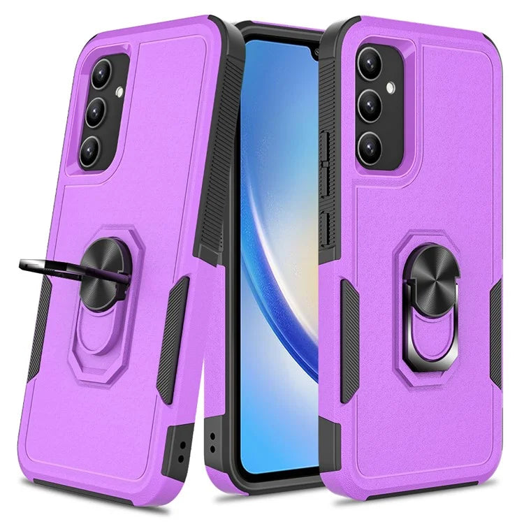 For Samsung Galaxy A34 5G Cell Phone Case Ring Kickstand Design PC+TPU Anti-scratch Cover