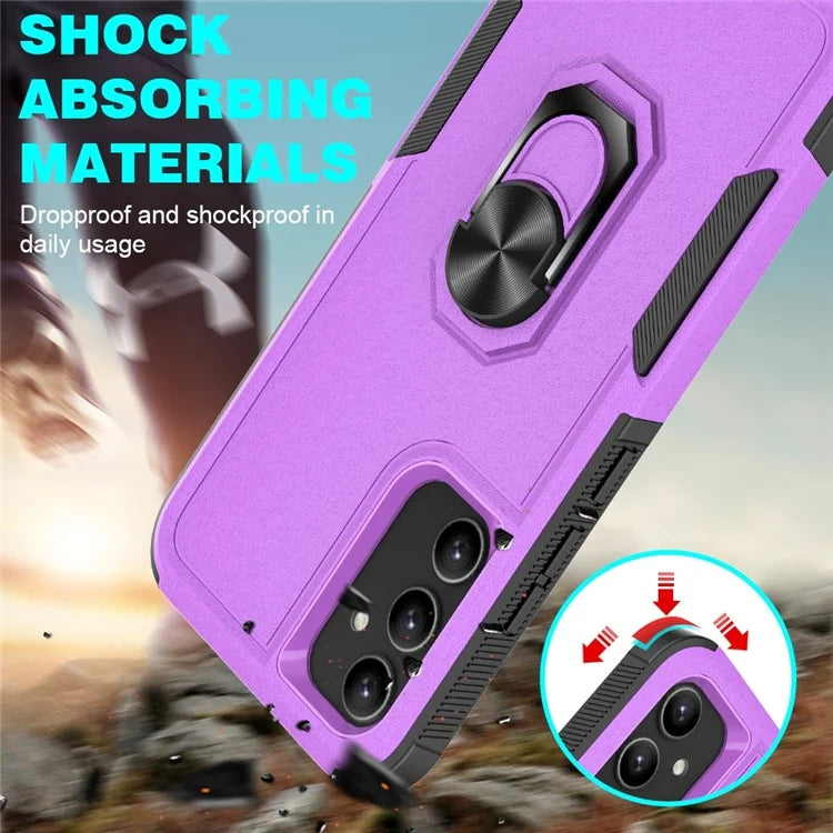 For Samsung Galaxy A34 5G Cell Phone Case Ring Kickstand Design PC+TPU Anti-scratch Cover
