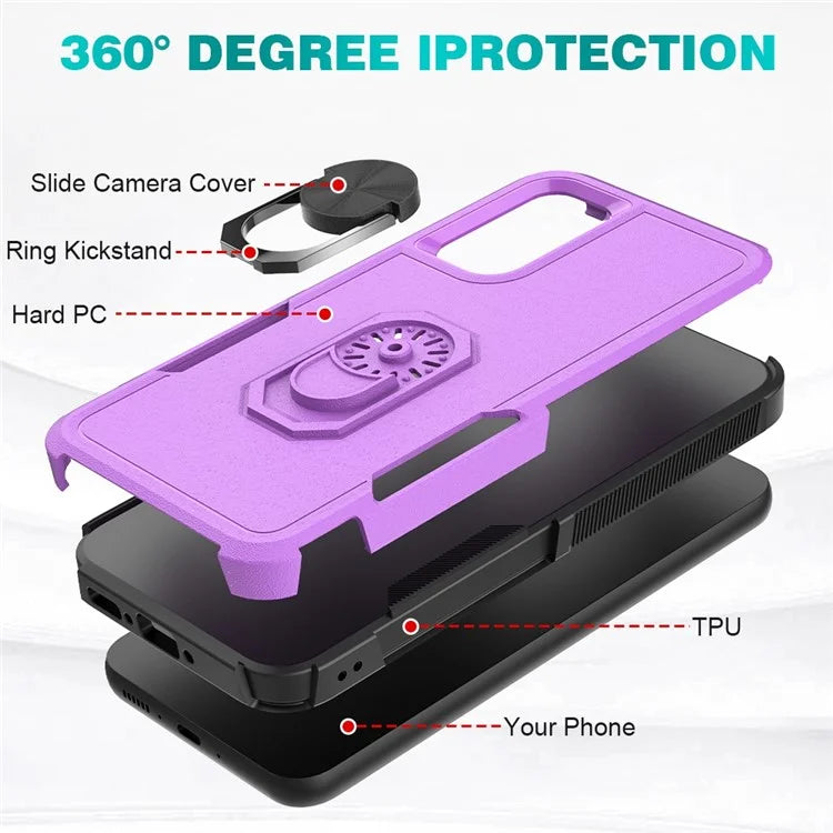 For Samsung Galaxy A34 5G Cell Phone Case Ring Kickstand Design PC+TPU Anti-scratch Cover