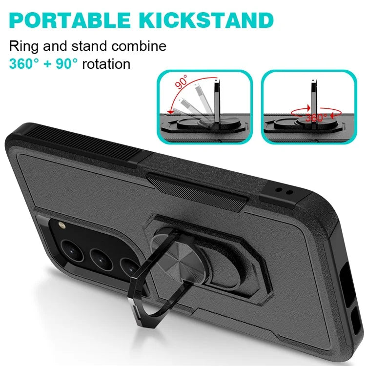 For Samsung Galaxy S23 Cell Phone Case PC+TPU Protective Cover with Finger Ring Kickstand