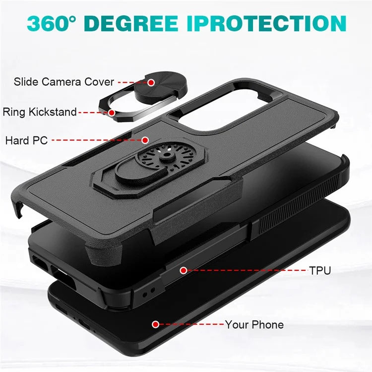For Samsung Galaxy S23 Cell Phone Case PC+TPU Protective Cover with Finger Ring Kickstand
