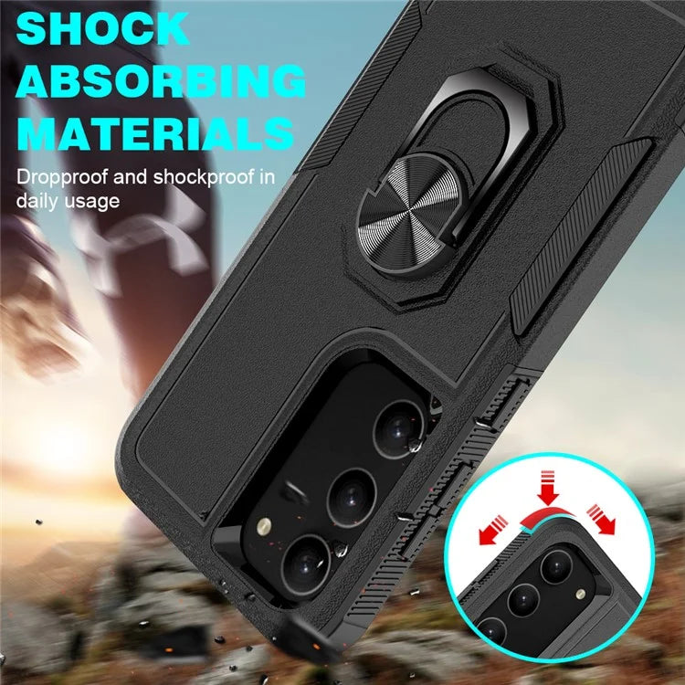 For Samsung Galaxy S23 Cell Phone Case PC+TPU Protective Cover with Finger Ring Kickstand