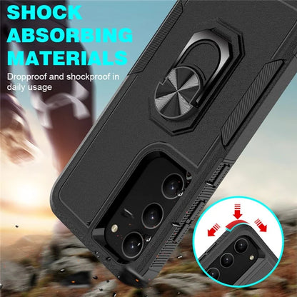 For Samsung Galaxy S23 Cell Phone Case PC+TPU Protective Cover with Finger Ring Kickstand