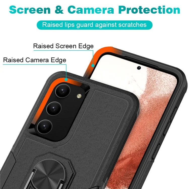 For Samsung Galaxy S23 Cell Phone Case PC+TPU Protective Cover with Finger Ring Kickstand