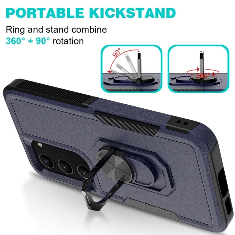 For Samsung Galaxy S23 Cell Phone Case PC+TPU Protective Cover with Finger Ring Kickstand