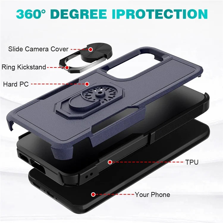 For Samsung Galaxy S23 Cell Phone Case PC+TPU Protective Cover with Finger Ring Kickstand