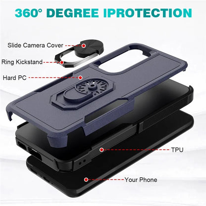 For Samsung Galaxy S23 Cell Phone Case PC+TPU Protective Cover with Finger Ring Kickstand