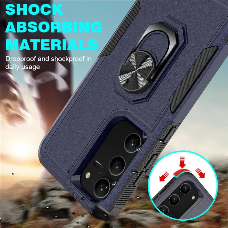 For Samsung Galaxy S23 Cell Phone Case PC+TPU Protective Cover with Finger Ring Kickstand