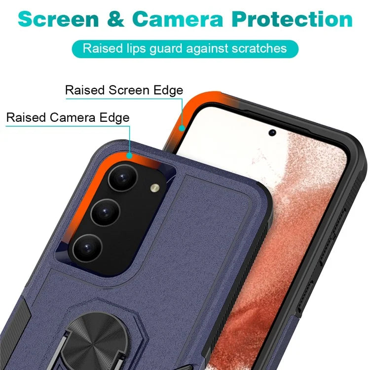 For Samsung Galaxy S23 Cell Phone Case PC+TPU Protective Cover with Finger Ring Kickstand