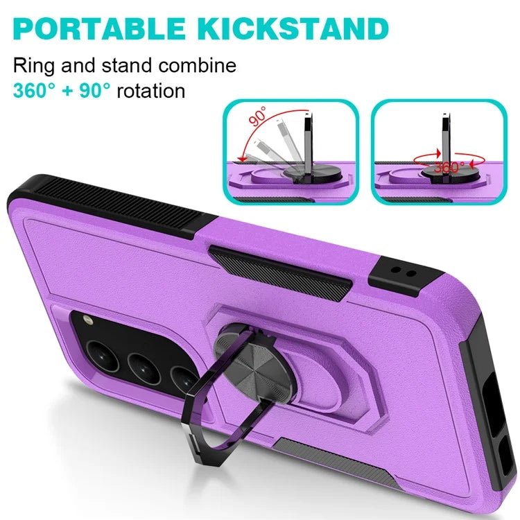 For Samsung Galaxy S23 Cell Phone Case PC+TPU Protective Cover with Finger Ring Kickstand