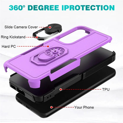 For Samsung Galaxy S23 Cell Phone Case PC+TPU Protective Cover with Finger Ring Kickstand