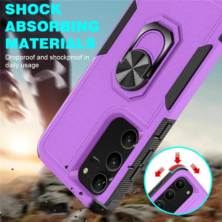 For Samsung Galaxy S23 Cell Phone Case PC+TPU Protective Cover with Finger Ring Kickstand