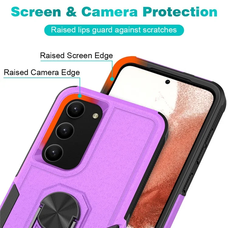 For Samsung Galaxy S23 Cell Phone Case PC+TPU Protective Cover with Finger Ring Kickstand