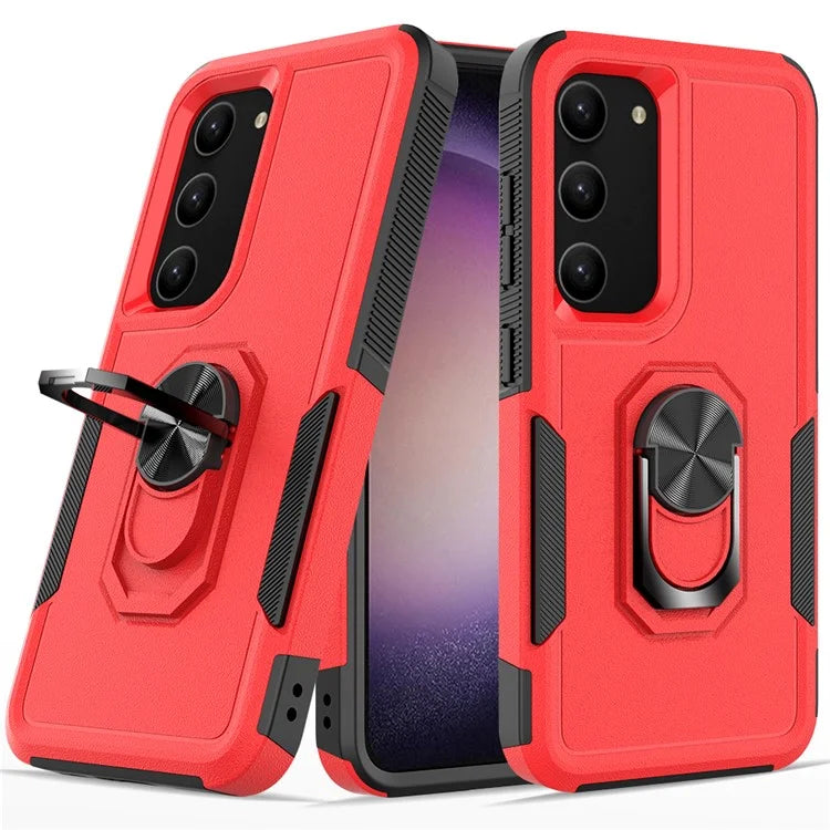 For Samsung Galaxy S23 Cell Phone Case PC+TPU Protective Cover with Finger Ring Kickstand