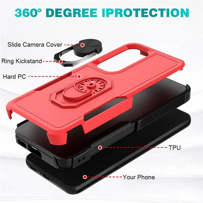 For Samsung Galaxy S23 Cell Phone Case PC+TPU Protective Cover with Finger Ring Kickstand