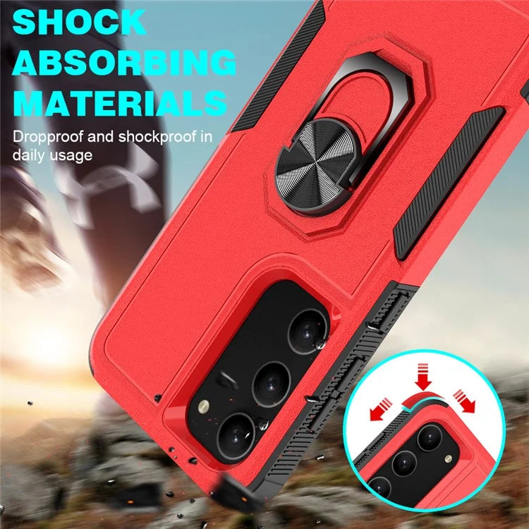 For Samsung Galaxy S23 Cell Phone Case PC+TPU Protective Cover with Finger Ring Kickstand
