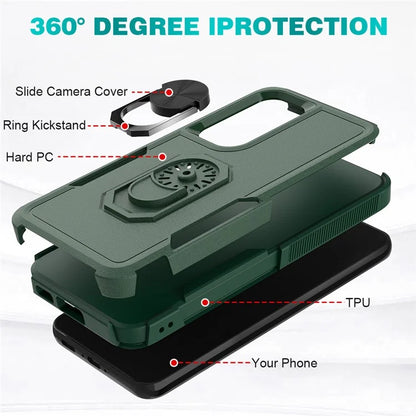 For Samsung Galaxy S23 Cell Phone Case PC+TPU Protective Cover with Finger Ring Kickstand