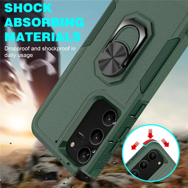 For Samsung Galaxy S23 Cell Phone Case PC+TPU Protective Cover with Finger Ring Kickstand