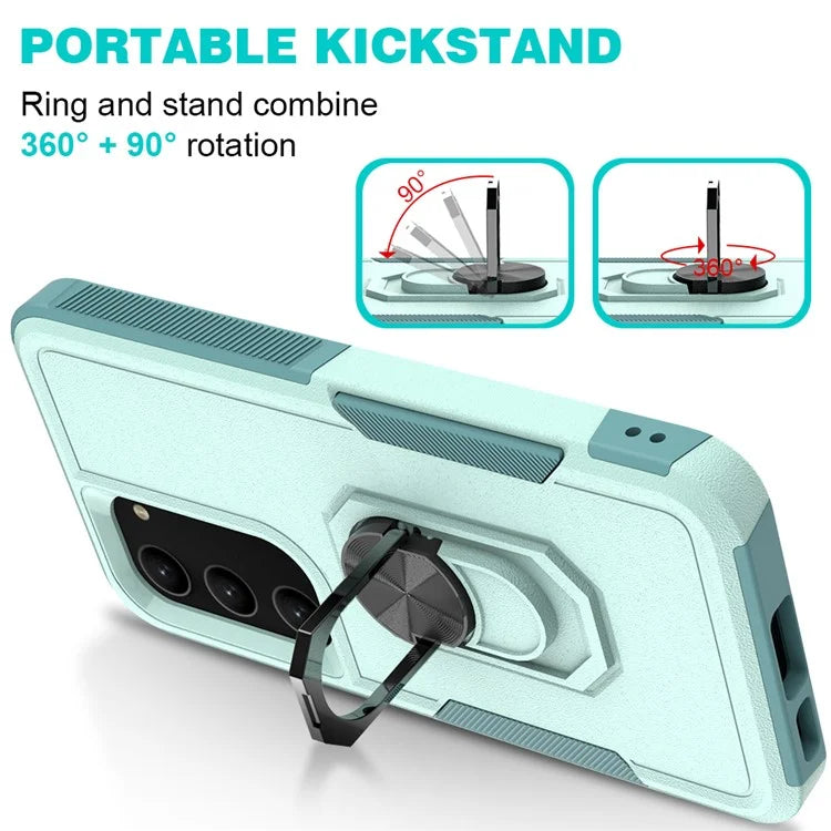 For Samsung Galaxy S23 Cell Phone Case PC+TPU Protective Cover with Finger Ring Kickstand