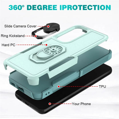 For Samsung Galaxy S23 Cell Phone Case PC+TPU Protective Cover with Finger Ring Kickstand