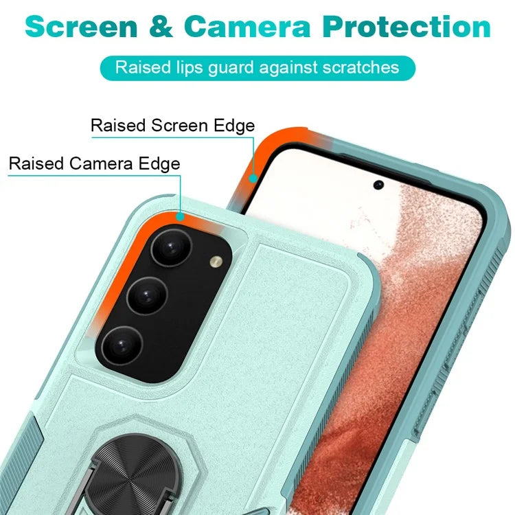 For Samsung Galaxy S23 Cell Phone Case PC+TPU Protective Cover with Finger Ring Kickstand