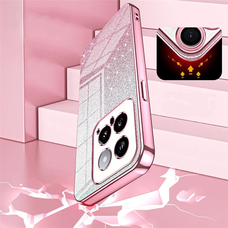 Back Protective Cover for Xiaomi 14 Precise Cutout Gradient Glitter TPU Cell Phone Case