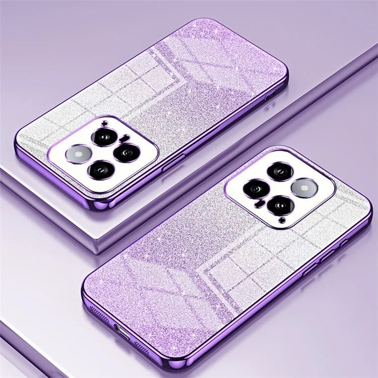 Back Protective Cover for Xiaomi 14 Precise Cutout Gradient Glitter TPU Cell Phone Case