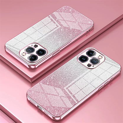 For iPhone 13 Pro Cell Phone Case Precise Cutout Electroplating Gradient Glitter TPU Cover