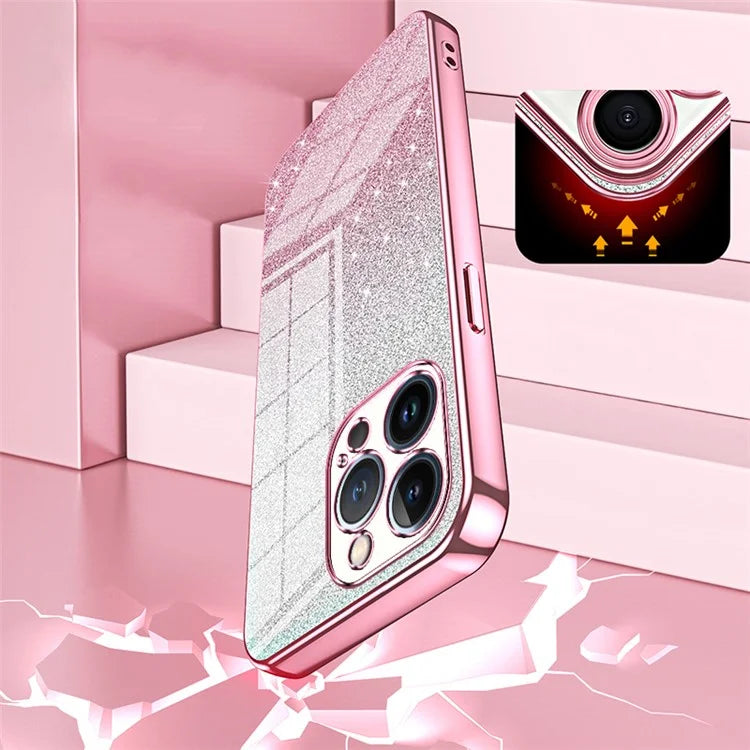 For iPhone 13 Pro Cell Phone Case Precise Cutout Electroplating Gradient Glitter TPU Cover
