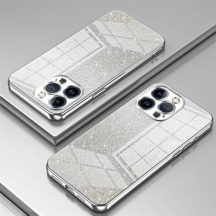 For iPhone 13 Pro Cell Phone Case Precise Cutout Electroplating Gradient Glitter TPU Cover