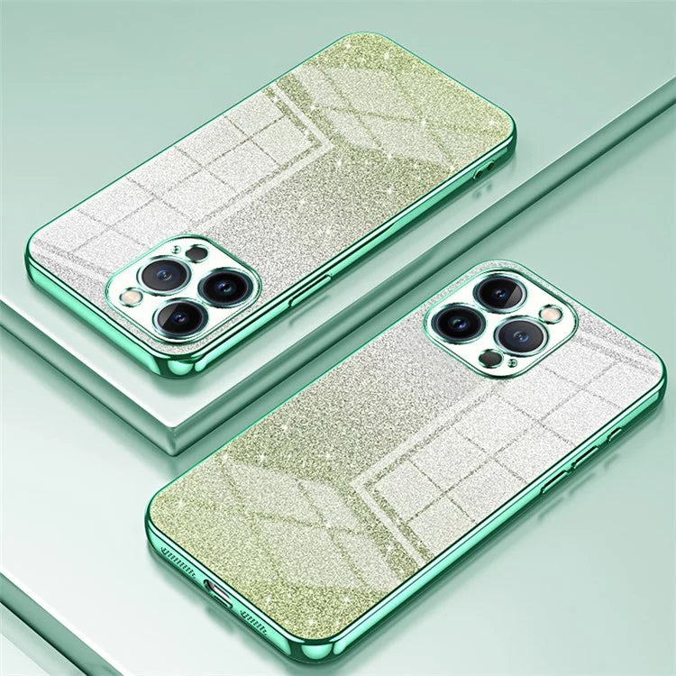 For iPhone 13 Pro Cell Phone Case Precise Cutout Electroplating Gradient Glitter TPU Cover