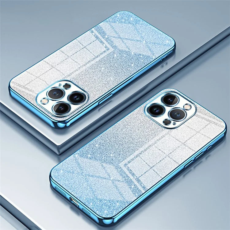 For iPhone 13 Pro Cell Phone Case Precise Cutout Electroplating Gradient Glitter TPU Cover