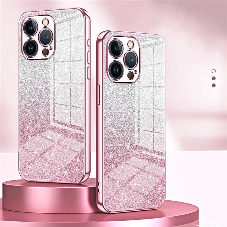 For iPhone 13 Pro Cell Phone Case Precise Cutout Electroplating Gradient Glitter TPU Cover