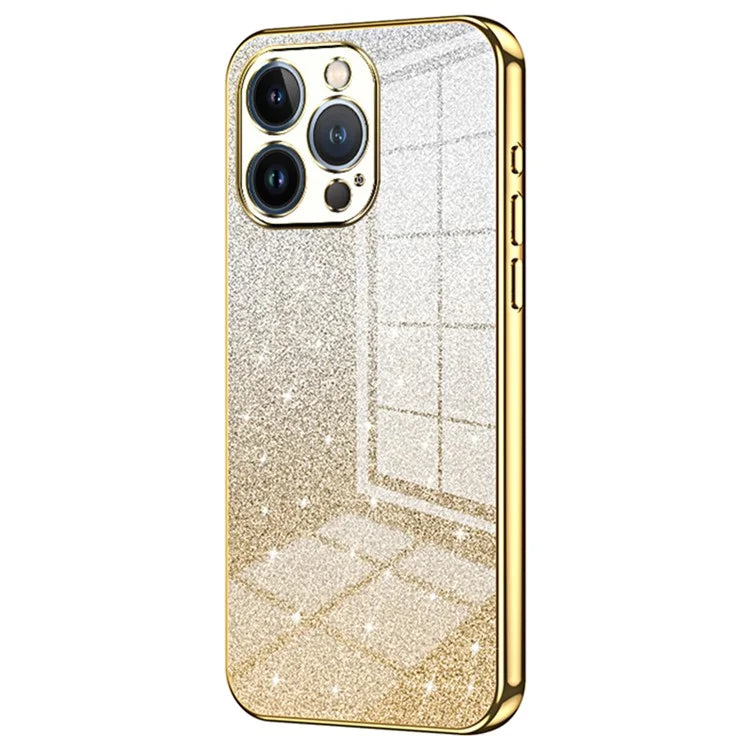 For iPhone 13 Pro Cell Phone Case Precise Cutout Electroplating Gradient Glitter TPU Cover